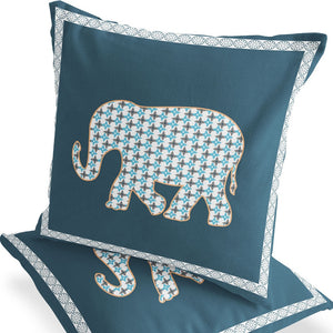 Homeroots Set Of Two 16" X 16" Blue And White Elephant Blown Seam Animal Print Indoor Outdoor Throw Pillow  Polyester 535697