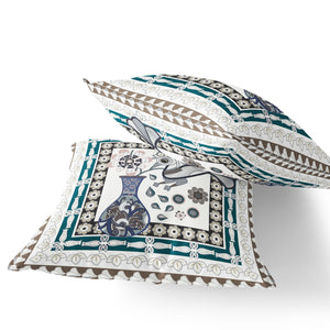 Homeroots Set Of Two 16" X 16" Beige And Green Peacock Blown Seam Floral Indoor Outdoor Throw Pillow  Polyester 535698