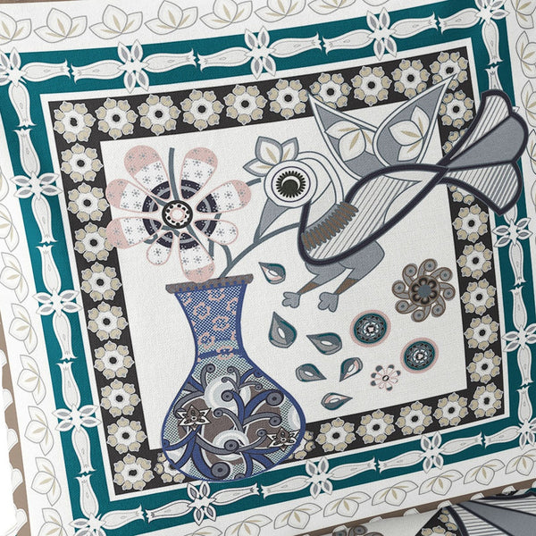 Homeroots Set Of Two 16" X 16" Beige And Green Peacock Blown Seam Floral Indoor Outdoor Throw Pillow  Polyester 535698