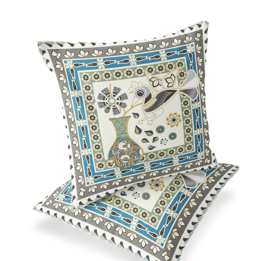 Homeroots Set Of Two 16" X 16" Green And Yellow Peacock Blown Seam Floral Indoor Outdoor Throw Pillow  Polyester 535699