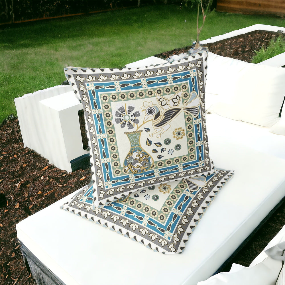 Homeroots Set Of Two 16" X 16" Green And Yellow Peacock Blown Seam Floral Indoor Outdoor Throw Pillow  Polyester 535699