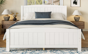 English Elm Queen Solid Wood Platform Bed Frame with Strong Support Slats, No Box Spring Needed, Modern White Finish Light White W1580P374312