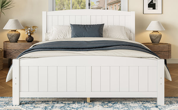 English Elm Queen Solid Wood Platform Bed Frame with Strong Support Slats, No Box Spring Needed, Modern White Finish Light White W1580P374312