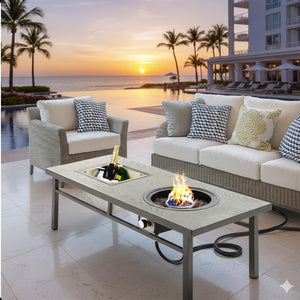 English Elm 47" Outdoor Aluminum Fire Pit Table 50000 Btu Propane with Ice Bucket Station Gray B082P454967