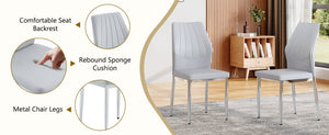 English Elm Table and Chair Set Marble Glass Top Silver Legs with Four Pu Seats for Dining W1151S04642
