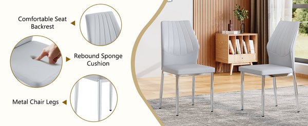 English Elm Table and Chair Set Marble Glass Top Silver Legs with Four Pu Seats for Dining W1151S04642
