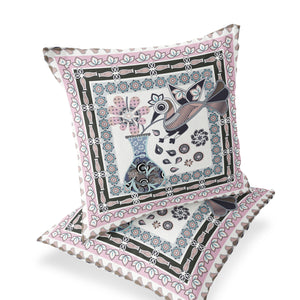 Homeroots Set Of Two 16" X 16" Pink And Black Peacock Blown Seam Floral Indoor Outdoor Throw Pillow  Polyester 535701