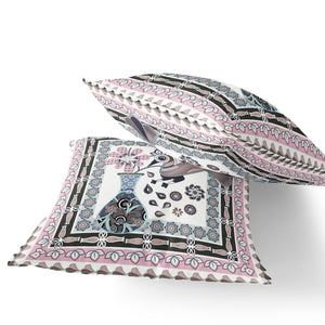 Homeroots Set Of Two 16" X 16" Pink And Black Peacock Blown Seam Floral Indoor Outdoor Throw Pillow  Polyester 535701