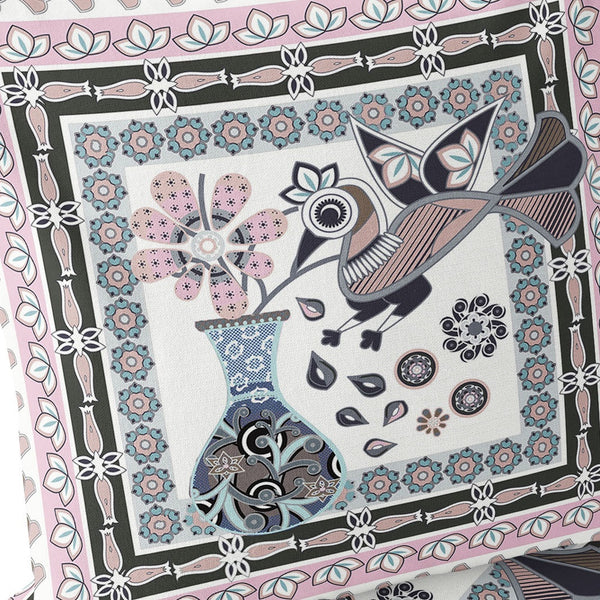 Homeroots Set Of Two 16" X 16" Pink And Black Peacock Blown Seam Floral Indoor Outdoor Throw Pillow  Polyester 535701