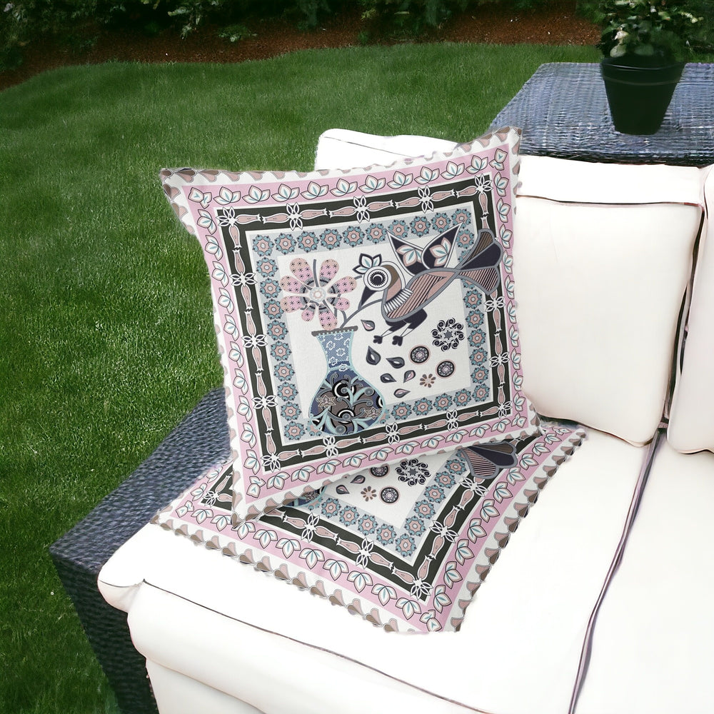 Homeroots Set Of Two 16" X 16" Pink And Black Peacock Blown Seam Floral Indoor Outdoor Throw Pillow  Polyester 535701