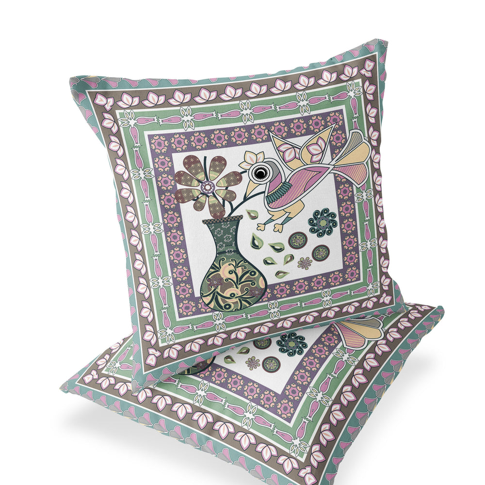 Homeroots Set Of Two 16" X 16" Pink And Brown Peacock Blown Seam Floral Indoor Outdoor Throw Pillow  Polyester 535702