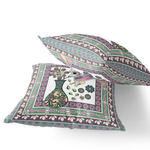 Homeroots Set Of Two 16" X 16" Pink And Brown Peacock Blown Seam Floral Indoor Outdoor Throw Pillow  Polyester 535702