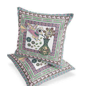 Homeroots Set Of Two 16" X 16" Pink And Brown Peacock Blown Seam Floral Indoor Outdoor Throw Pillow  Polyester 535702