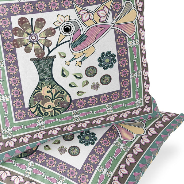 Homeroots Set Of Two 16" X 16" Pink And Brown Peacock Blown Seam Floral Indoor Outdoor Throw Pillow  Polyester 535702