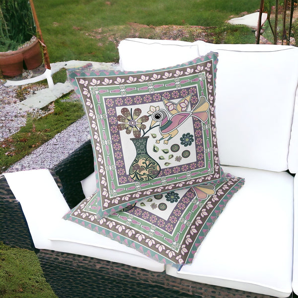 Homeroots Set Of Two 16" X 16" Pink And Brown Peacock Blown Seam Floral Indoor Outdoor Throw Pillow  Polyester 535702