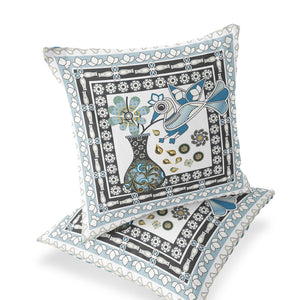 Homeroots Set Of Two 16" X 16" Black And White Peacock Blown Seam Floral Indoor Outdoor Throw Pillow  Polyester 535704