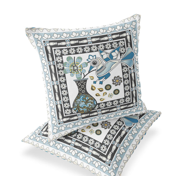 Homeroots Set Of Two 16" X 16" Black And White Peacock Blown Seam Floral Indoor Outdoor Throw Pillow  Polyester 535704