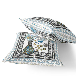 Homeroots Set Of Two 16" X 16" Black And White Peacock Blown Seam Floral Indoor Outdoor Throw Pillow  Polyester 535704