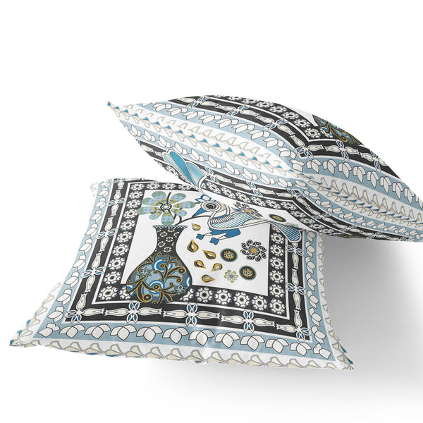 Homeroots Set Of Two 16" X 16" Black And White Peacock Blown Seam Floral Indoor Outdoor Throw Pillow  Polyester 535704