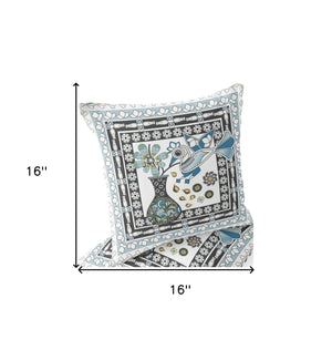 Homeroots Set Of Two 16" X 16" Black And White Peacock Blown Seam Floral Indoor Outdoor Throw Pillow  Polyester 535704