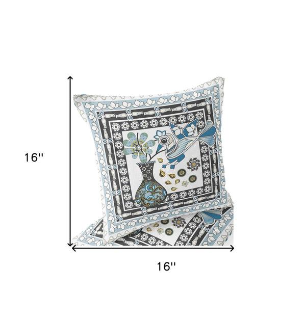 Homeroots Set Of Two 16" X 16" Black And White Peacock Blown Seam Floral Indoor Outdoor Throw Pillow  Polyester 535704