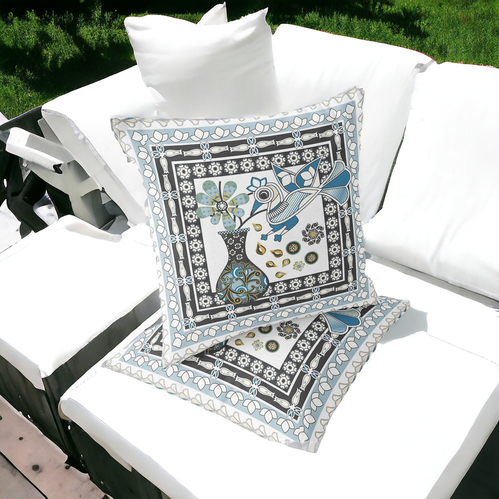 Homeroots Set Of Two 16" X 16" Black And White Peacock Blown Seam Floral Indoor Outdoor Throw Pillow  Polyester 535704