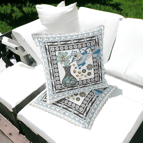 Homeroots Set Of Two 16" X 16" Black And White Peacock Blown Seam Floral Indoor Outdoor Throw Pillow  Polyester 535704