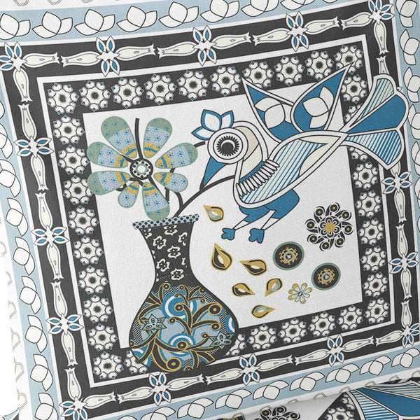 Homeroots Set Of Two 16" X 16" Black And White Peacock Blown Seam Floral Indoor Outdoor Throw Pillow  Polyester 535704