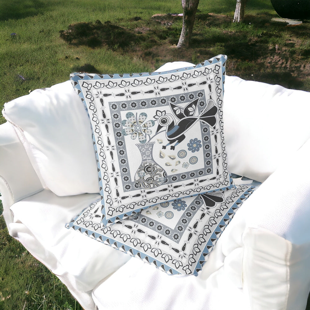 Homeroots Set Of Two 16" X 16" Black Gray And White Peacock Blown Seam Floral Indoor Outdoor Throw Pillow  Polyester 535705