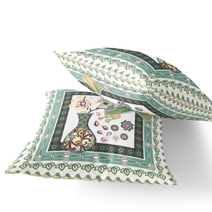 Homeroots Set Of Two 16" X 16" Green And White Peacock Blown Seam Floral Indoor Outdoor Throw Pillow  Polyester 535706