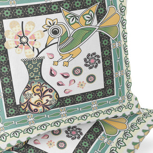 Homeroots Set Of Two 16" X 16" Green And White Peacock Blown Seam Floral Indoor Outdoor Throw Pillow  Polyester 535706