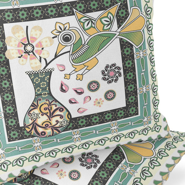 Homeroots Set Of Two 16" X 16" Green And White Peacock Blown Seam Floral Indoor Outdoor Throw Pillow  Polyester 535706