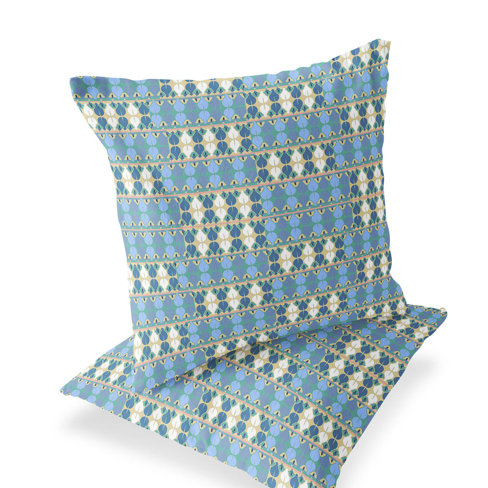 Homeroots Set Of Two 16" X 16" Blue And Green Blown Seam Striped Indoor Outdoor Throw Pillow  Polyester 535708