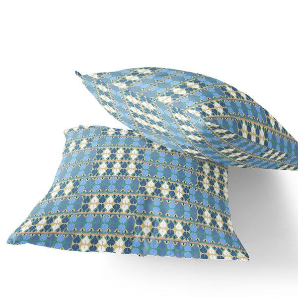 Homeroots Set Of Two 16" X 16" Blue And Green Blown Seam Striped Indoor Outdoor Throw Pillow  Polyester 535708