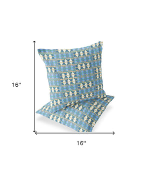 Homeroots Set Of Two 16" X 16" Blue And Green Blown Seam Striped Indoor Outdoor Throw Pillow  Polyester 535708