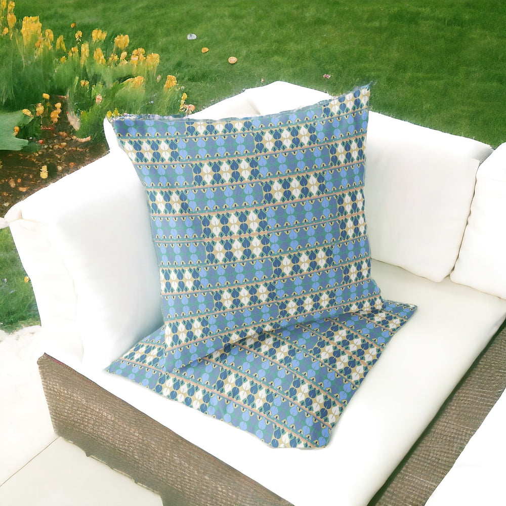 Homeroots Set Of Two 16" X 16" Blue And Green Blown Seam Striped Indoor Outdoor Throw Pillow  Polyester 535708