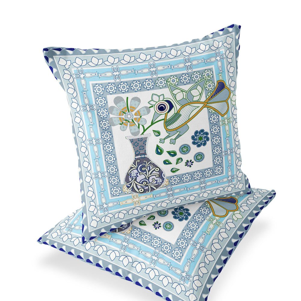 Homeroots Set Of Two 16" X 16" Gray And White Peacock Blown Seam Floral Indoor Outdoor Throw Pillow  Polyester 535709