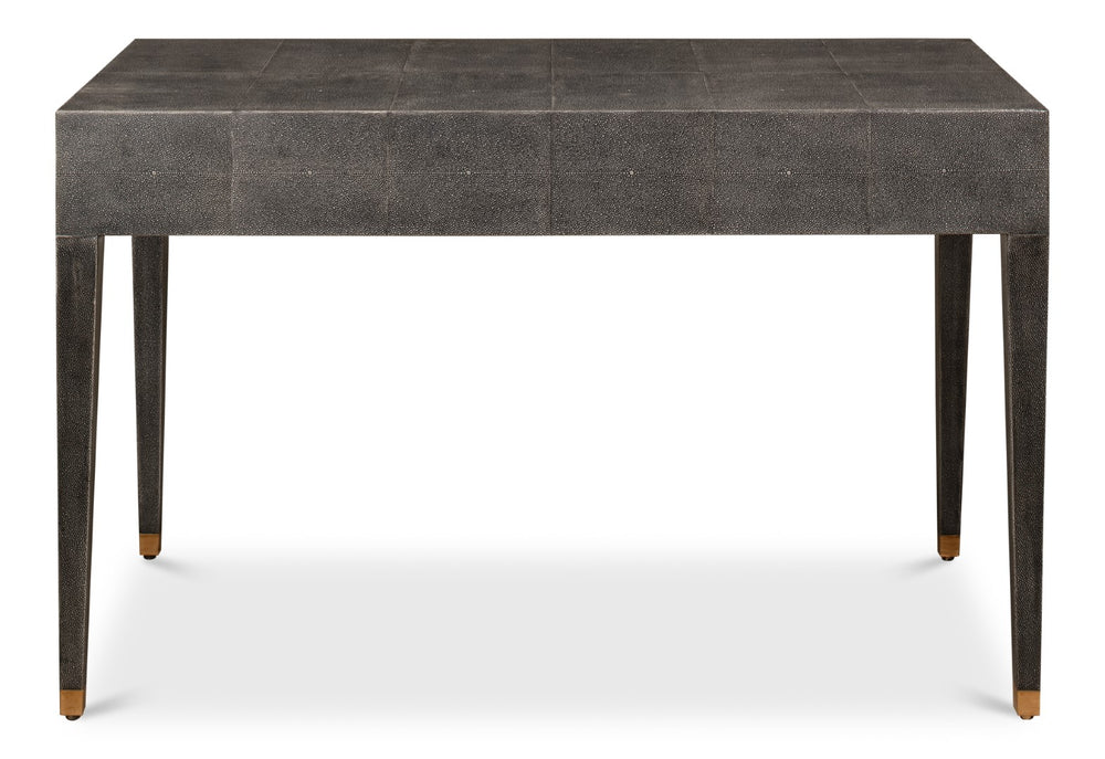 Sarreid Gabriella Antique Grey Shagreen Desk/Table – Stylish Iron & Leather Design For Modern Workspaces Grey  53571-1