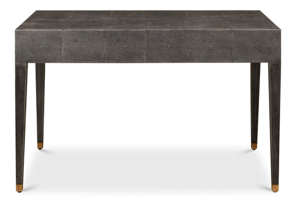 Sarreid Gabriella Antique Grey Shagreen Desk/Table – Stylish Iron & Leather Design For Modern Workspaces Grey  53571-1