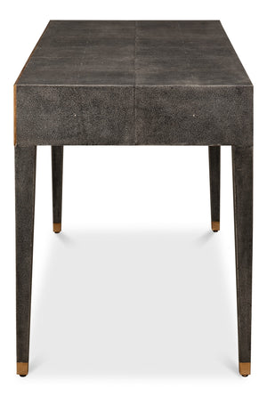 Sarreid Gabriella Antique Grey Shagreen Desk/Table – Stylish Iron & Leather Design For Modern Workspaces Grey  53571-1