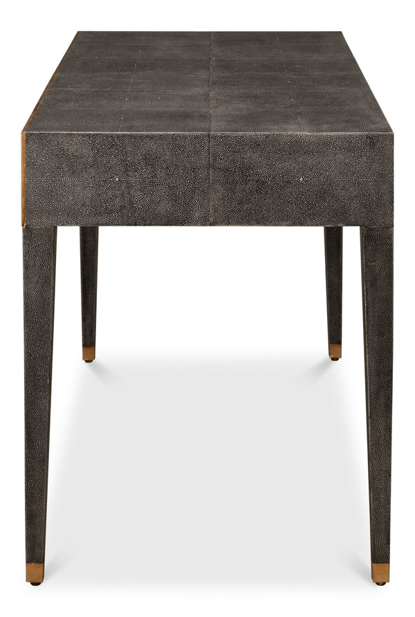 Sarreid Gabriella Antique Grey Shagreen Desk/Table – Stylish Iron & Leather Design For Modern Workspaces Grey  53571-1