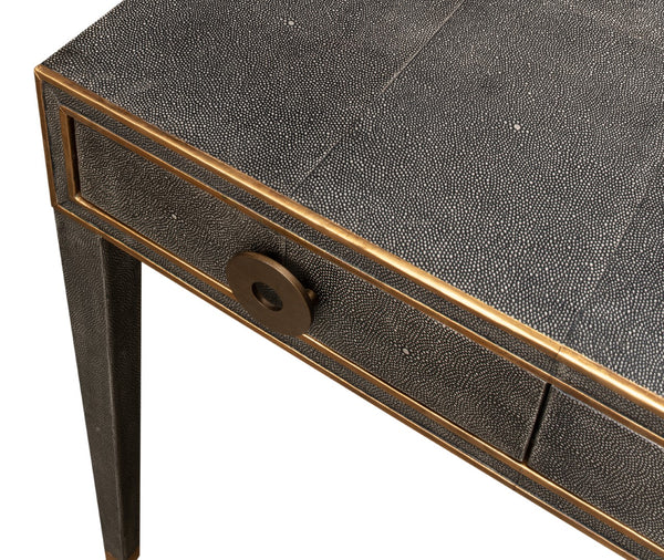 Sarreid Gabriella Antique Grey Shagreen Desk/Table – Stylish Iron & Leather Design For Modern Workspaces Grey  53571-1