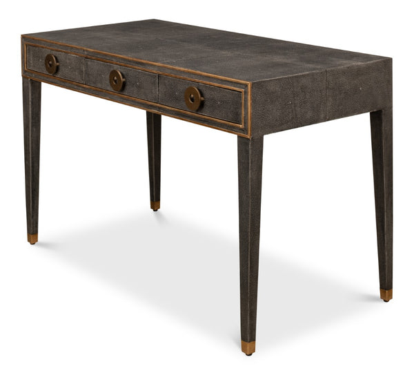 Sarreid Gabriella Antique Grey Shagreen Desk/Table – Stylish Iron & Leather Design For Modern Workspaces Grey  53571-1