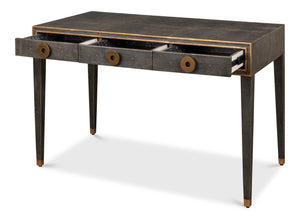 Sarreid Gabriella Antique Grey Shagreen Desk/Table – Stylish Iron & Leather Design For Modern Workspaces Grey  53571-1