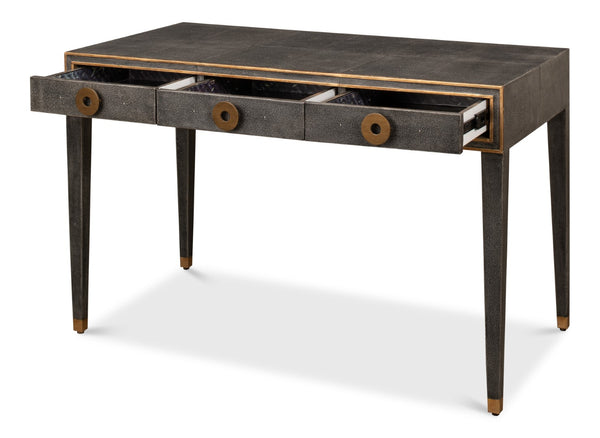 Sarreid Gabriella Antique Grey Shagreen Desk/Table – Stylish Iron & Leather Design For Modern Workspaces Grey  53571-1