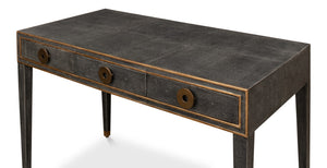 Sarreid Gabriella Antique Grey Shagreen Desk/Table – Stylish Iron & Leather Design For Modern Workspaces Grey  53571-1