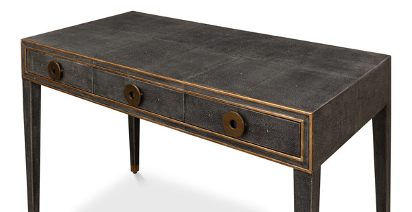 Sarreid Gabriella Antique Grey Shagreen Desk/Table – Stylish Iron & Leather Design For Modern Workspaces Grey  53571-1