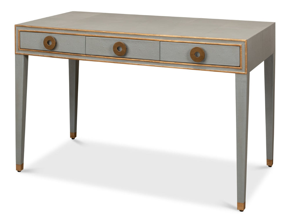 Sarreid Gabriella Storm Grey Shagreen Desk/Table - Elegant Iron & Leather Finish For Modern Workspaces Grey  53571-2