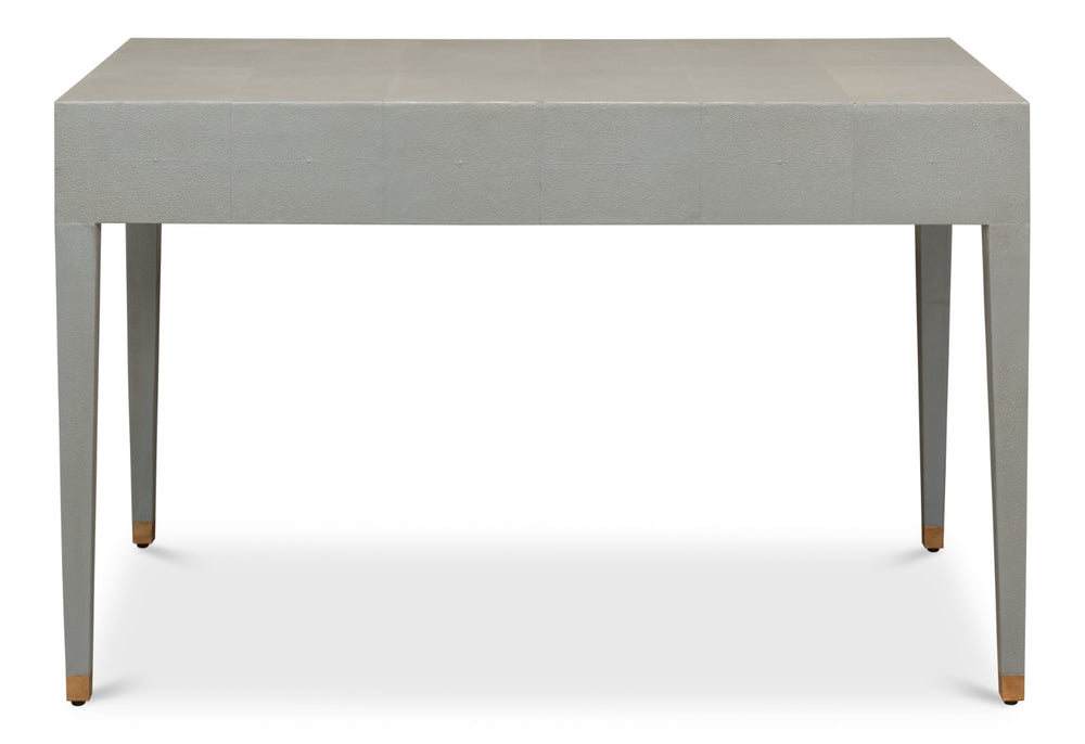 Sarreid Gabriella Storm Grey Shagreen Desk/Table - Elegant Iron & Leather Finish For Modern Workspaces Grey  53571-2