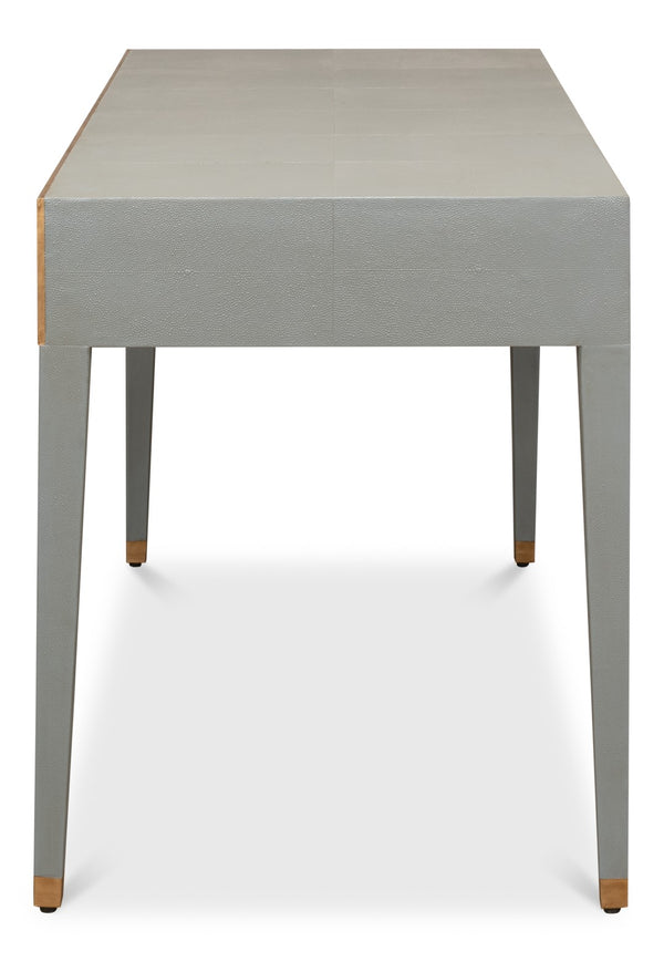 Sarreid Gabriella Storm Grey Shagreen Desk/Table - Elegant Iron & Leather Finish For Modern Workspaces Grey  53571-2